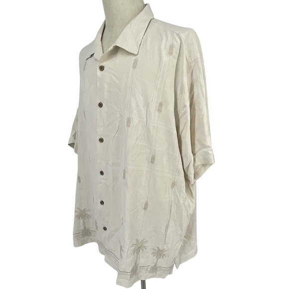 Tommy Bahama Other - Tommy Bahama Mens 2XLB Silk Camp‎ Shirt Cream Tropical Pineapple Palm Tree